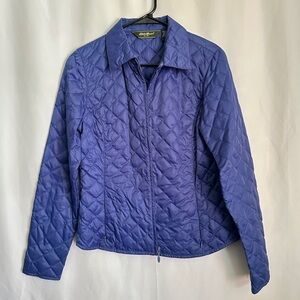 Eddie Bauer Women's Blue Quilted Goose Down Lightweight Jacket Full Zipper sz M